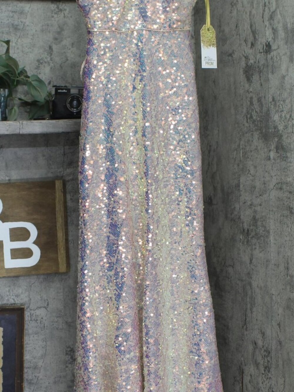 B. Darlin Pink Say Yes To The Prom Back Iridescent Sequin Dress Gown